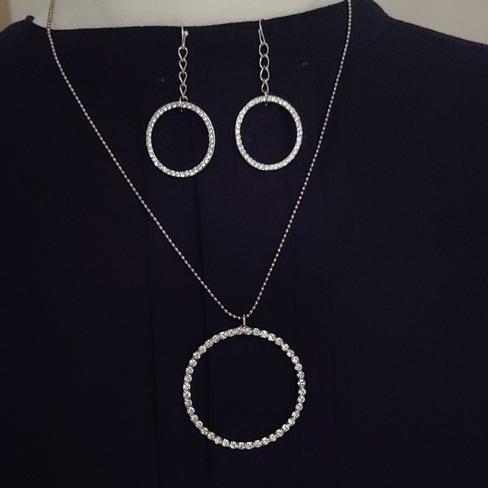 Rhinestone Circle Necklace And Earrings